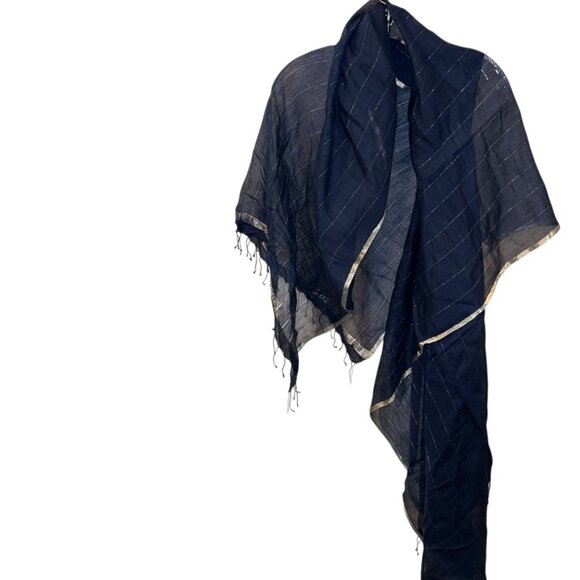 Sete de Jaipur India blue silver metallic trim DUPATTA scarf shawl wrap NEW - Picture 1 of 4